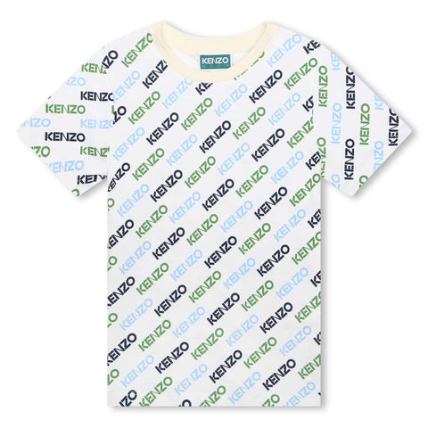 Kenzo Kids Boys Cream All Over Logo Print T-Shirt Kenzo Kids Boys Cream All Over Logo Print T-Shirt