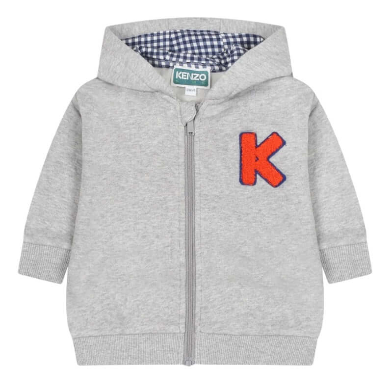 Kenzo Kids Boys Grey Hooded Cardigan Kenzo Kids Boys Grey Hooded Cardigan