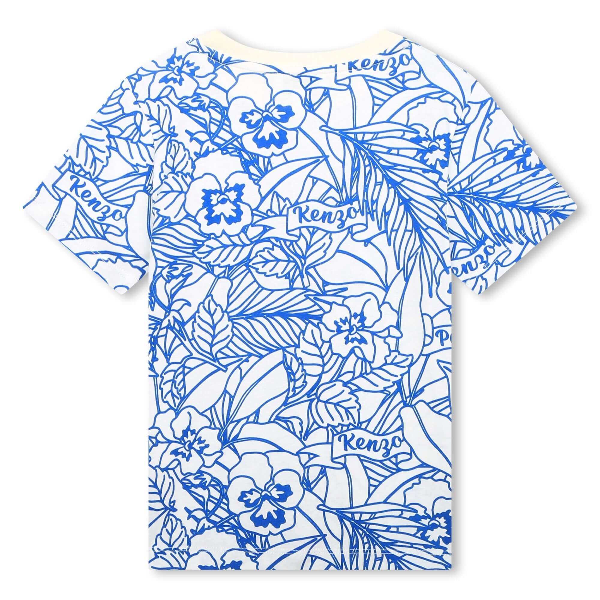 Kenzo Kids Boys Ivory & Blue Floral Print T-Shirt Kenzo Kids Boys Ivory & Blue Floral Print T-Shirt