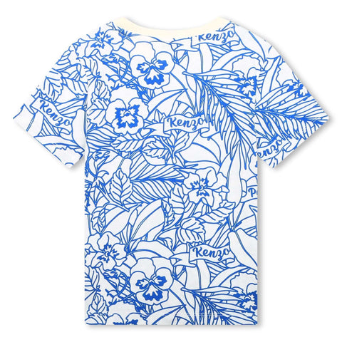 Kenzo Kids Boys Ivory & Blue Floral Print T-Shirt Kenzo Kids Boys Ivory & Blue Floral Print T-Shirt