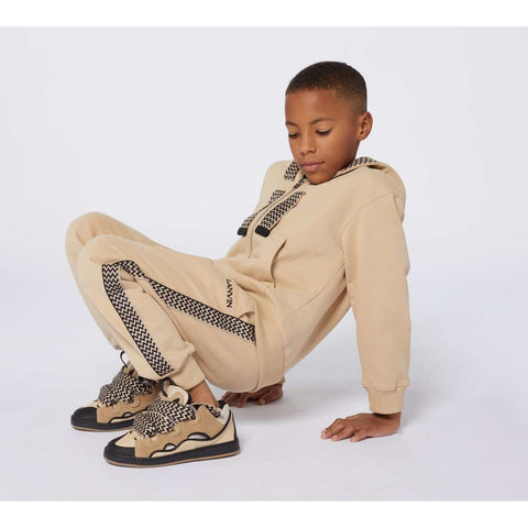 LANVIN Boys Beige Curb Logo Zip Up Hoodie LANVIN Boys Beige Curb Logo Zip Up Hoodie