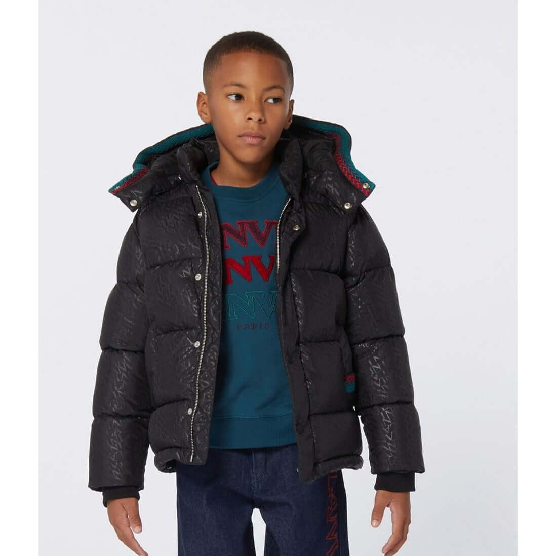 LANVIN Boys Black Curb Detail Puffer Coat LANVIN Boys Black Curb Detail Puffer Coat