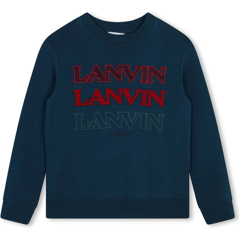LANVIN Boys Organic Teal Logo Sweatshirt LANVIN Boys Organic Teal Logo Sweatshirt
