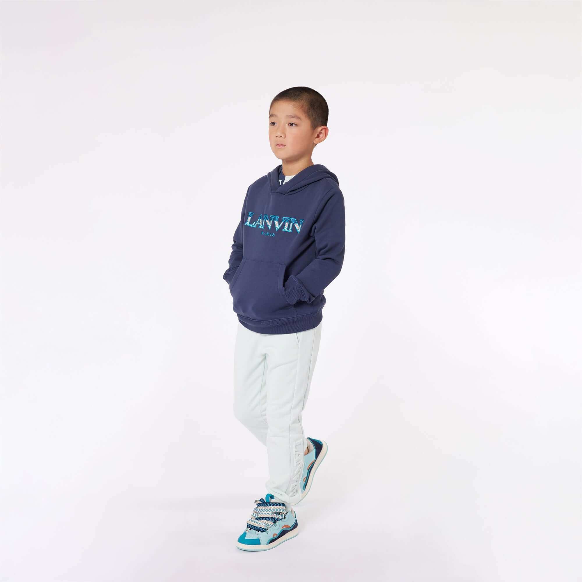 Lanvin Boys Navy Curb Logo Hoodie Lanvin Boys Navy Curb Logo Hoodie