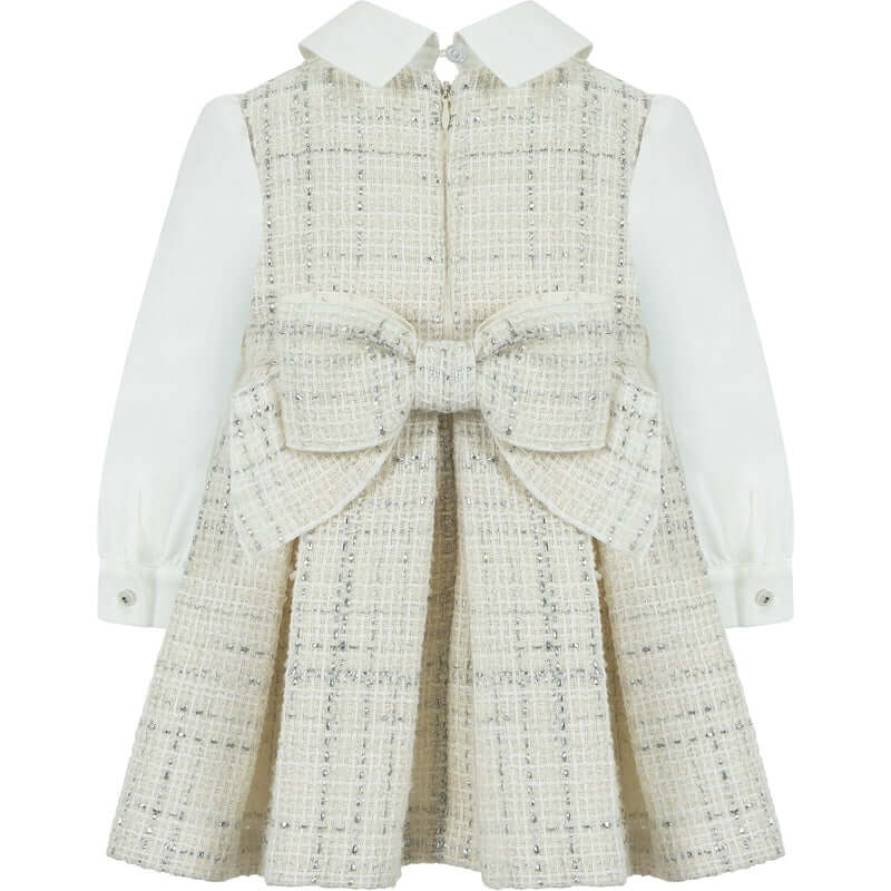 Lapin House Girls Ivory & Silver Cotton Tweed Dress Lapin House Girls Ivory & Silver Cotton Tweed Dress