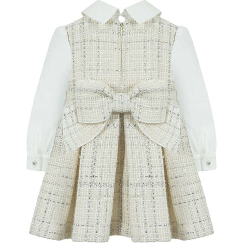 Lapin House Girls Ivory & Silver Cotton Tweed Dress Lapin House Girls Ivory & Silver Cotton Tweed Dress