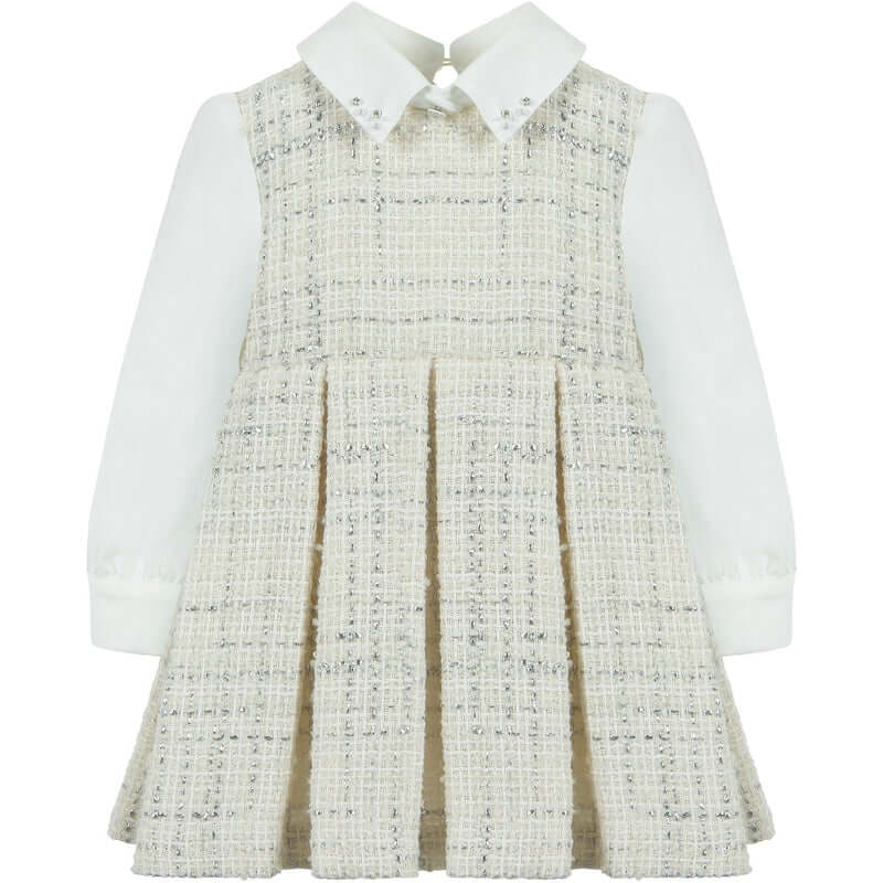 Lapin House Girls Ivory & Silver Cotton Tweed Dress Lapin House Girls Ivory & Silver Cotton Tweed Dress