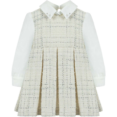 Lapin House Girls Ivory & Silver Cotton Tweed Dress Lapin House Girls Ivory & Silver Cotton Tweed Dress