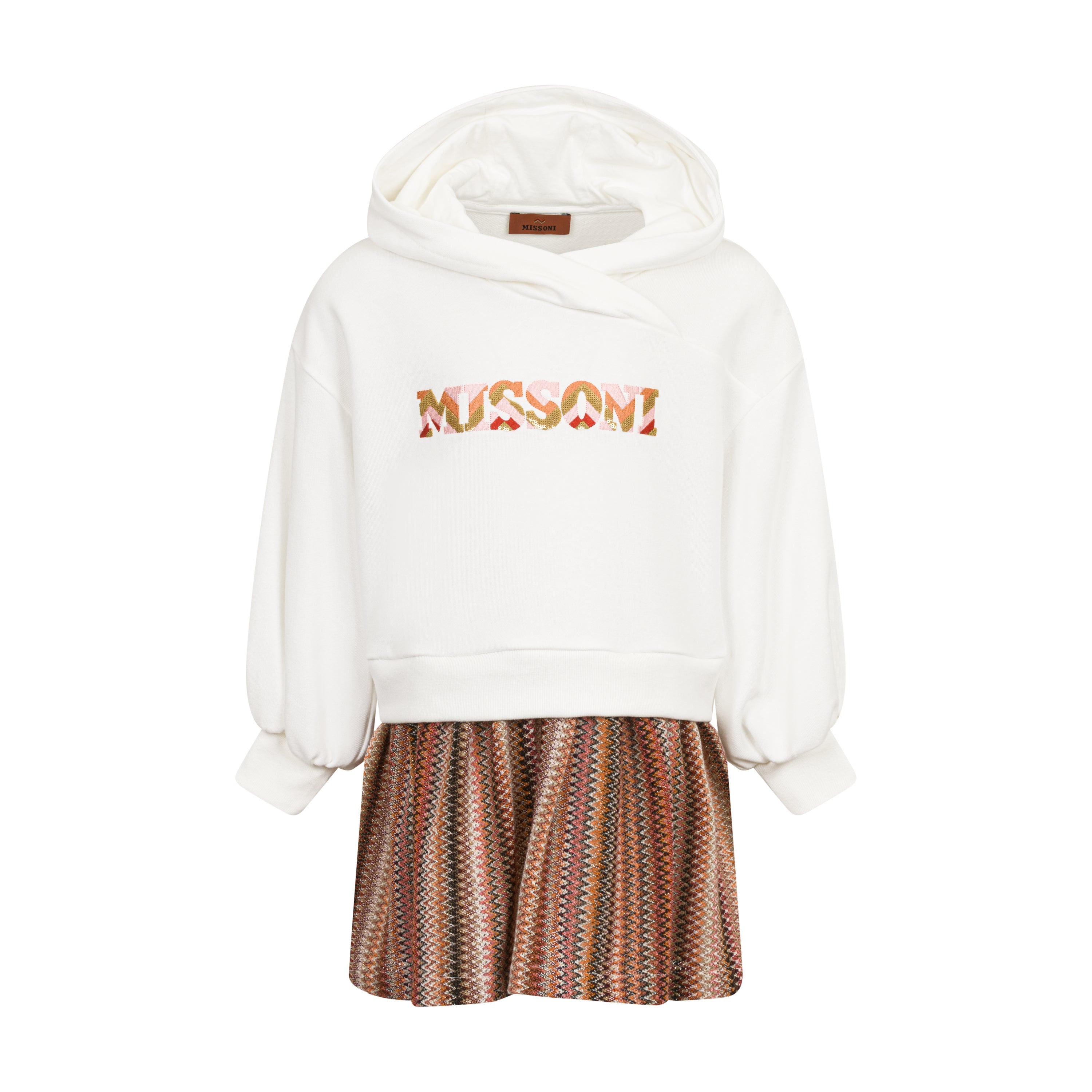 Missoni Kids Girls Ivory Zig Zag Hooded Dress Missoni Kids Girls Ivory Zig Zag Hooded Dress