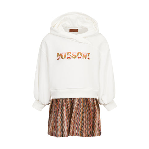 Missoni Kids Girls Ivory Zig Zag Hooded Dress Missoni Kids Girls Ivory Zig Zag Hooded Dress