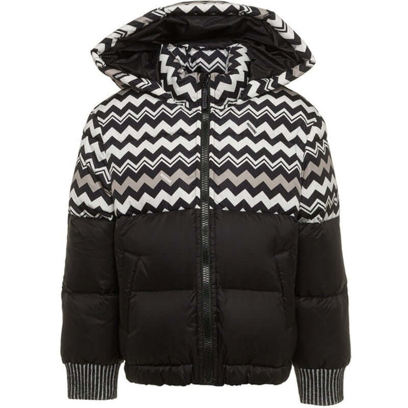 Missoni Kids Boys Black Zig Zag Puffer Coat Missoni Kids Boys Black Zig Zag Puffer Coat