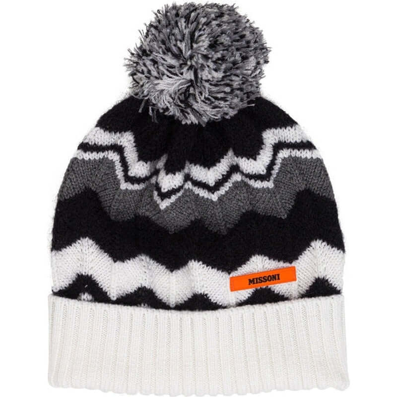 Missoni Kids Boys Black/White Knitted Pom Pom Hat Missoni Kids Boys Black/White Knitted Pom Pom Hat