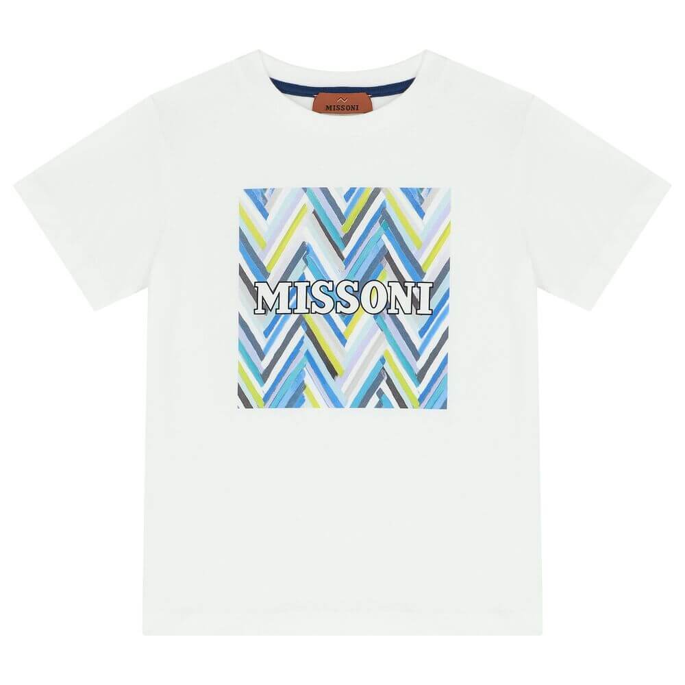 Missoni Kids Boys Blue Zig Zag Print T-Shirt Missoni Kids Boys Blue Zig Zag Print T-Shirt