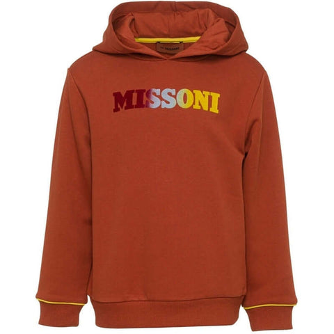Missoni Kids Boys Cotton Rust Logo Pull Over Hoodie Missoni Kids Boys Cotton Rust Logo Pull Over Hoodie