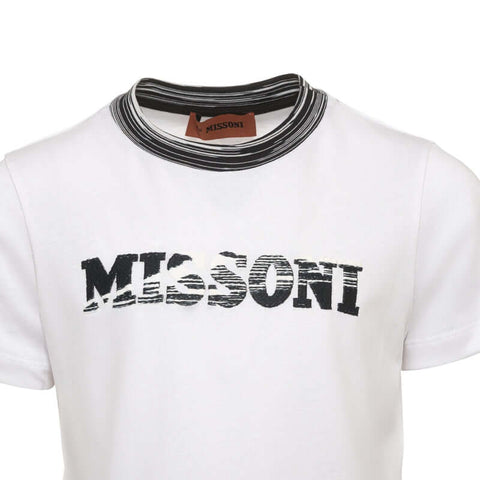 Missoni Kids Boys White Cracked Logo T-Shirt Missoni Kids Boys White Cracked Logo T-Shirt