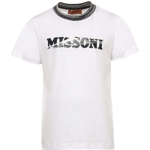 Missoni Kids Boys White Cracked Logo T-Shirt Missoni Kids Boys White Cracked Logo T-Shirt