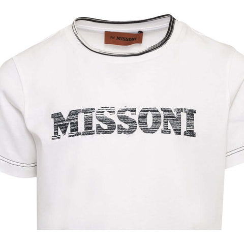 Missoni Kids Boys White Distorted Logo T-Shirt Missoni Kids Boys White Distorted Logo T-Shirt