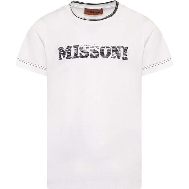 Missoni Kids Boys White Distorted Logo T-Shirt Missoni Kids Boys White Distorted Logo T-Shirt
