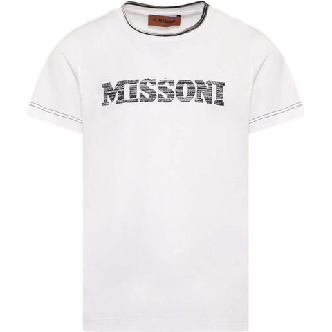 Missoni Kids Boys White Distorted Logo T-Shirt Missoni Kids Boys White Distorted Logo T-Shirt