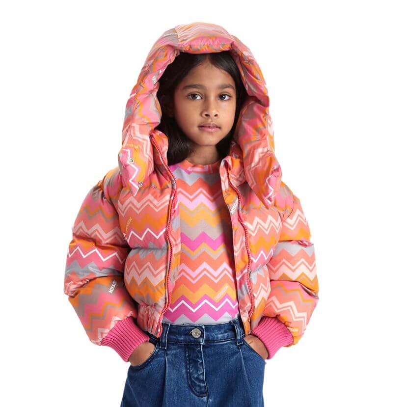 Missoni Kids Girls Pink Zig Zag Puffer Coat Missoni Kids Girls Pink Zig Zag Puffer Coat