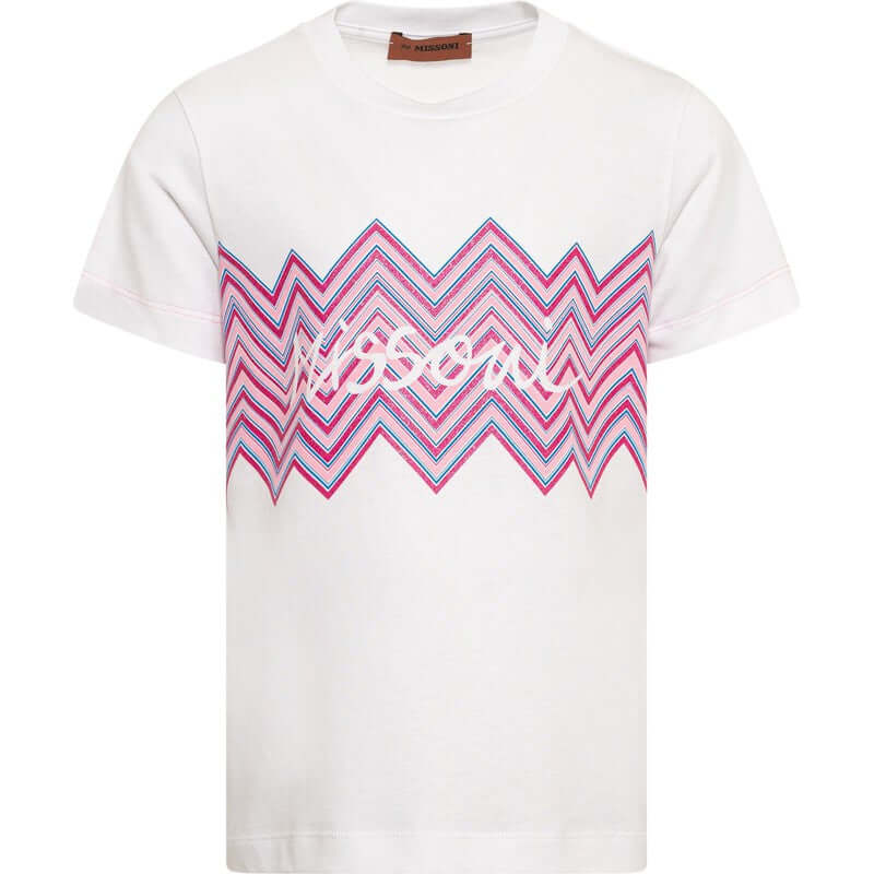 Missoni Kids Girls Cotton Pink Zig Zag T-Shirt Missoni Kids Girls Cotton Pink Zig Zag T-Shirt