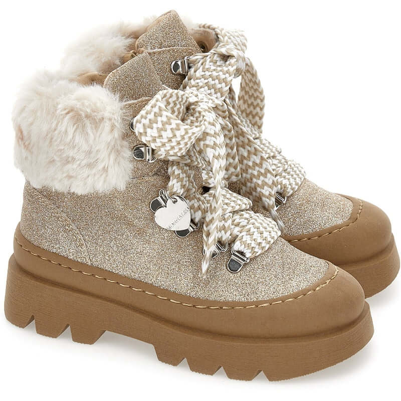 Monnalisa Girls Beige Chunky Boots Monnalisa Girls Beige Chunky Boots
