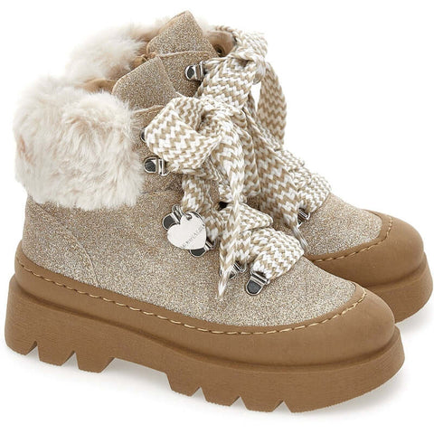 Monnalisa Girls Beige Chunky Boots Monnalisa Girls Beige Chunky Boots