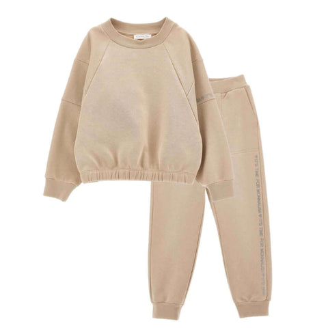 Monnalisa Girls Beige Sweatshirt & Joggers Monnalisa Girls Beige Sweatshirt & Joggers