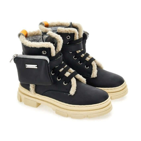 Monnalisa Girls Black Pocket Detail Boots Monnalisa Girls Black Pocket Detail Boots