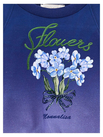 Monnalisa Girls Blue Floral Sweater Monnalisa Girls Blue Floral Sweater