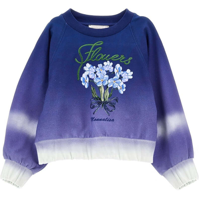 Monnalisa Girls Blue Floral Sweater Monnalisa Girls Blue Floral Sweater