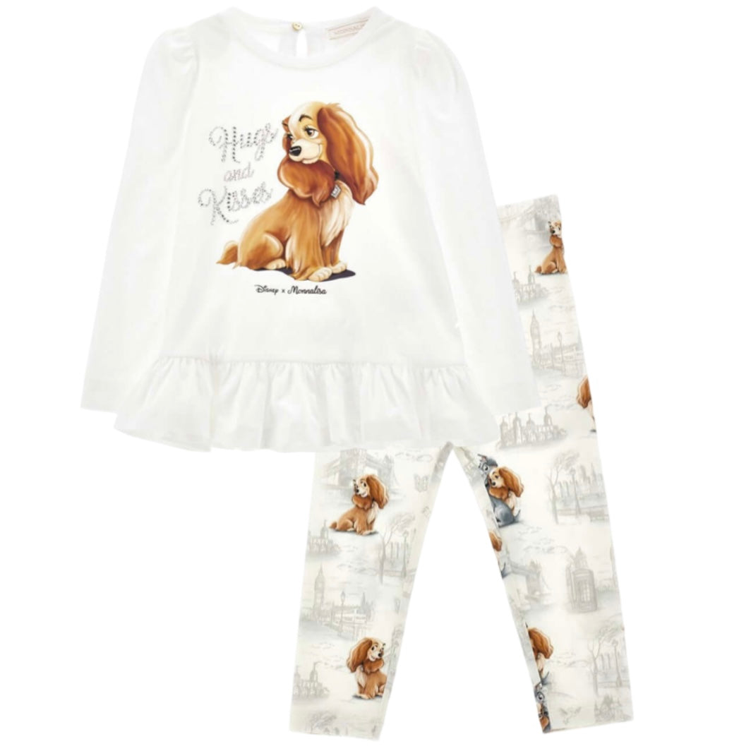 Monnalisa Girls Cream Lady & Tramp Legging Set Monnalisa Girls Cream Lady & Tramp Legging Set