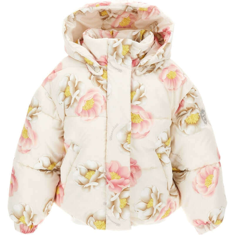 Monnalisa Girls Cream Rose Puffer Coat Monnalisa Girls Cream Rose Puffer Coat