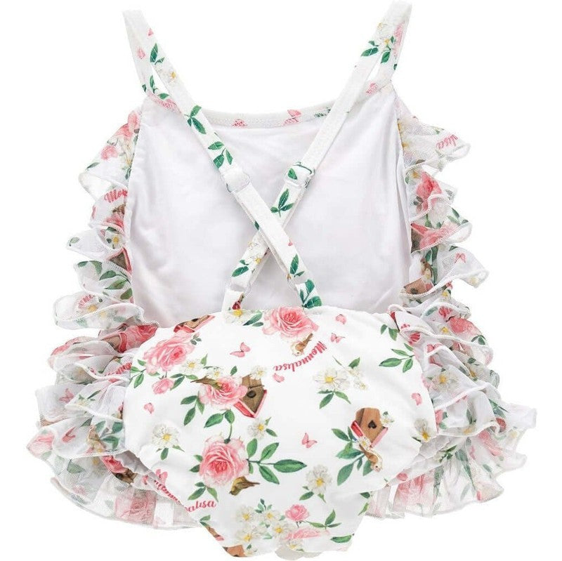 Monnalisa Girls Floral Ruffled Swimsuit Monnalisa Girls Floral Ruffled Swimsuit