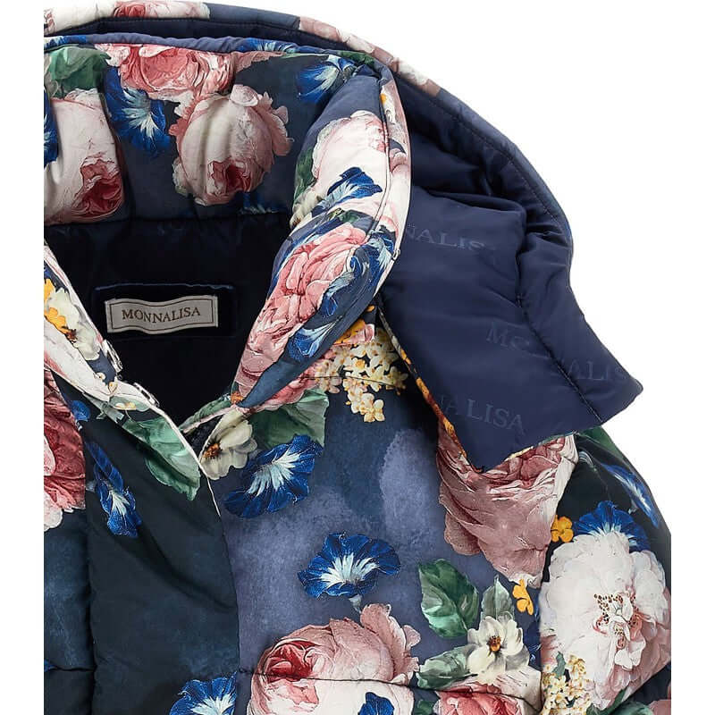 Monnalisa Girls Navy Rose Coat Monnalisa Girls Navy Rose Coat