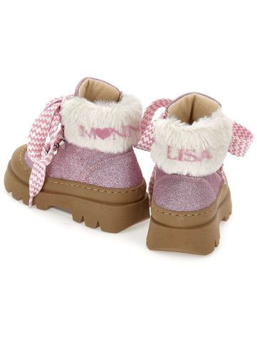 Monnalisa Girls Pink Glitter Chunky Boots Monnalisa Girls Pink Glitter Chunky Boots