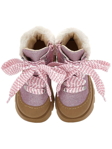 Monnalisa Girls Pink Glitter Chunky Boots Monnalisa Girls Pink Glitter Chunky Boots