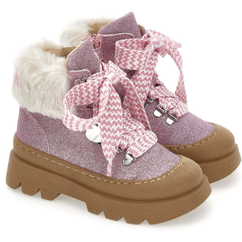 Monnalisa Girls Pink Glitter Chunky Boots Monnalisa Girls Pink Glitter Chunky Boots