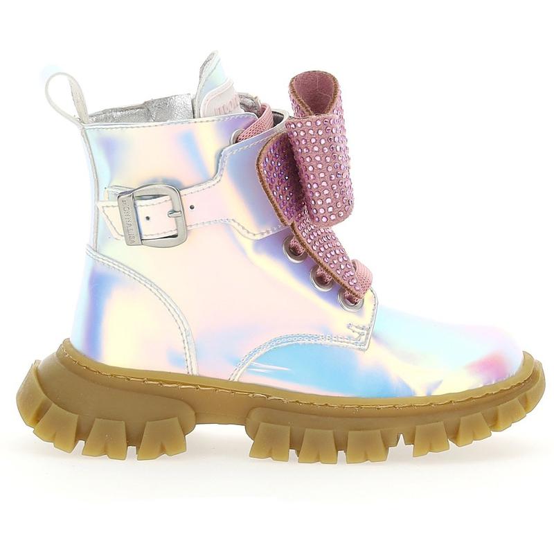 Monnalisa Girls Shiny Combat Boots With Rhinestones Monnalisa Girls Shiny Combat Boots With Rhinestones
