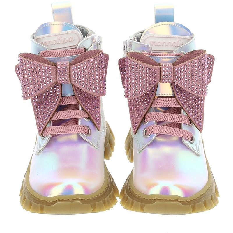 Monnalisa Girls Shiny Combat Boots With Rhinestones Monnalisa Girls Shiny Combat Boots With Rhinestones