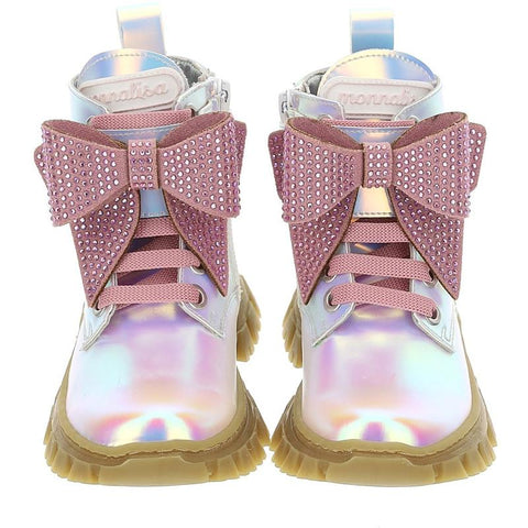 Monnalisa Girls Shiny Combat Boots With Rhinestones Monnalisa Girls Shiny Combat Boots With Rhinestones
