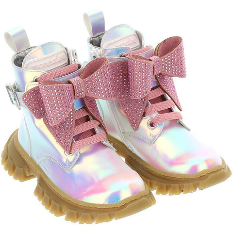 Monnalisa Girls Shiny Combat Boots With Rhinestones Monnalisa Girls Shiny Combat Boots With Rhinestones
