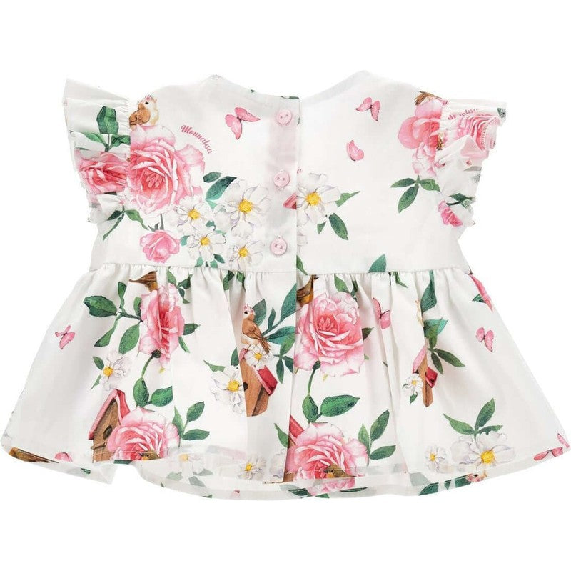 Monnalisa Girls White Floral Shirt Monnalisa Girls White Floral Shirt