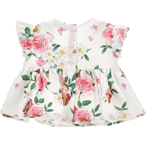 Monnalisa Girls White Floral Shirt Monnalisa Girls White Floral Shirt
