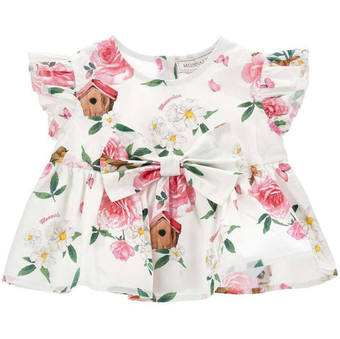 Monnalisa Girls White Floral Shirt Monnalisa Girls White Floral Shirt