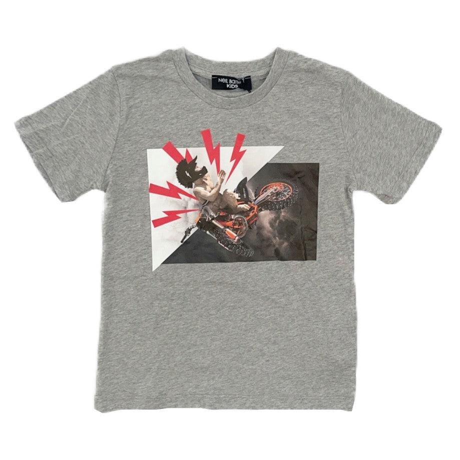 Neil Barrett Boys Grey Cotton Motorbike Print T-Shirt Neil Barrett Boys Grey Cotton Motorbike Print T-Shirt