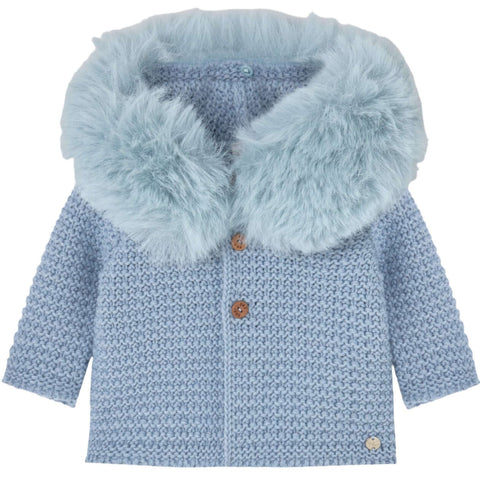 Paz Rodriguez Baby Boys Blue Knitted Faux Fur Jacket Paz Rodriguez Baby Boys Blue Knitted Faux Fur Jacket