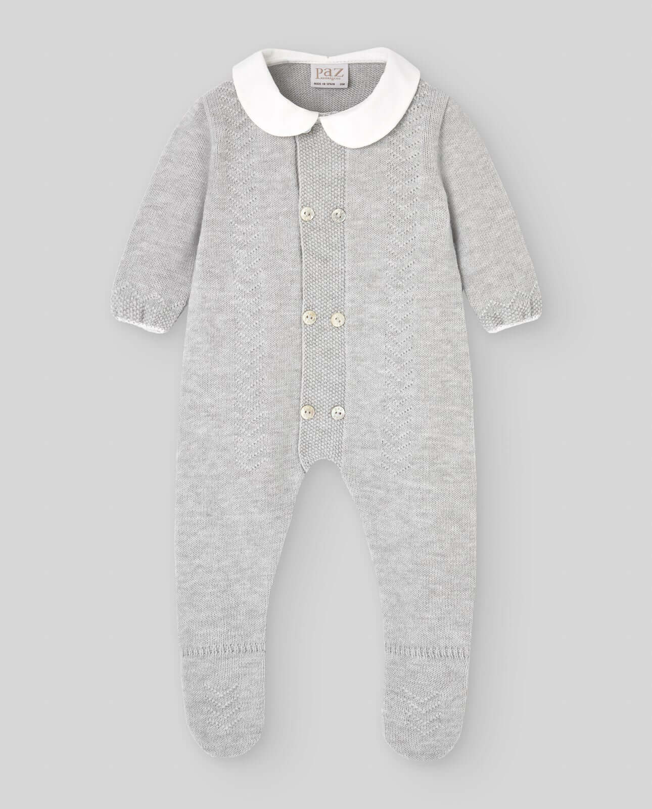 Paz Rodriguez Baby Boys Grey Knitted Babygrow Paz Rodriguez Baby Boys Grey Knitted Babygrow