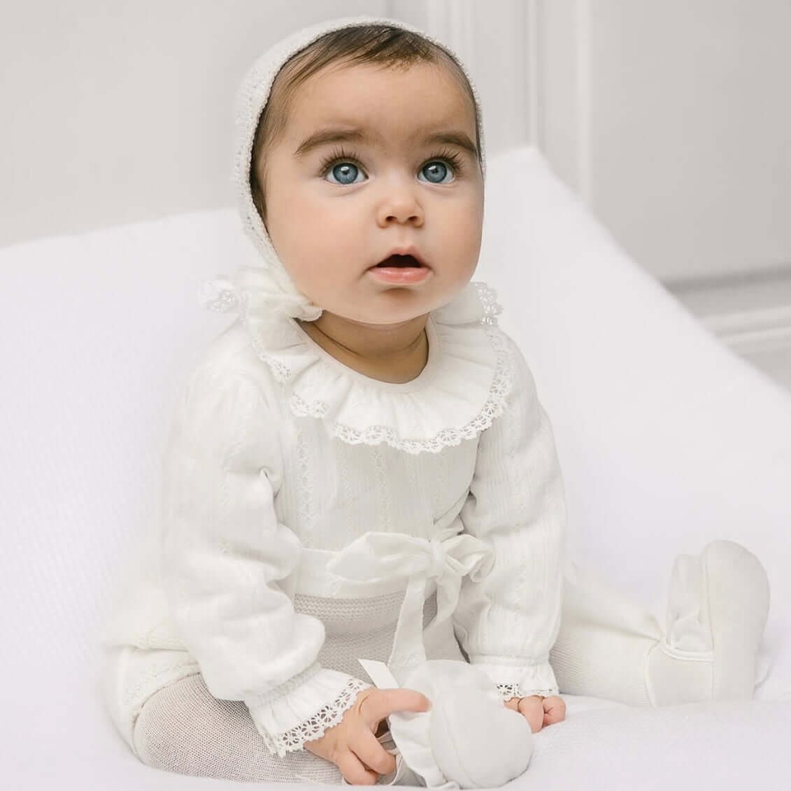 Paz Rodriguez Baby Girls Cream Knit Shortie with Cream Tights Paz Rodriguez Baby Girls Cream Knit Shortie with Cream Tights