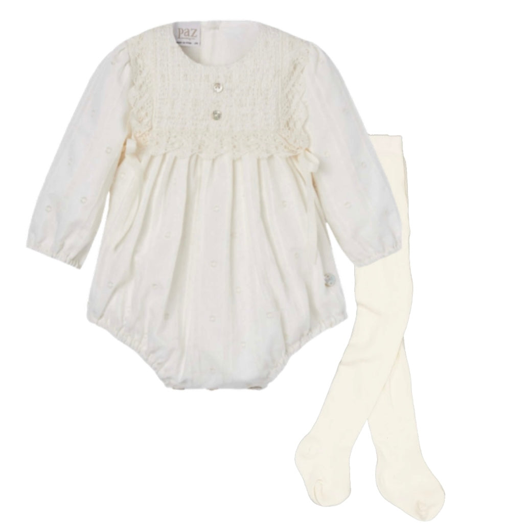 Paz Rodriguez Baby Girls Cream Lace Romper with Tights Paz Rodriguez Baby Girls Cream Lace Romper with Tights